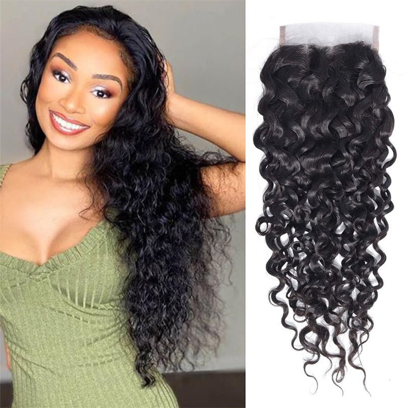Water Wave 4x4 Lace Closure Human Hair Virgin Human Hair Swiss Lace Closures Natural Black Color For Women - Perismoda Hair